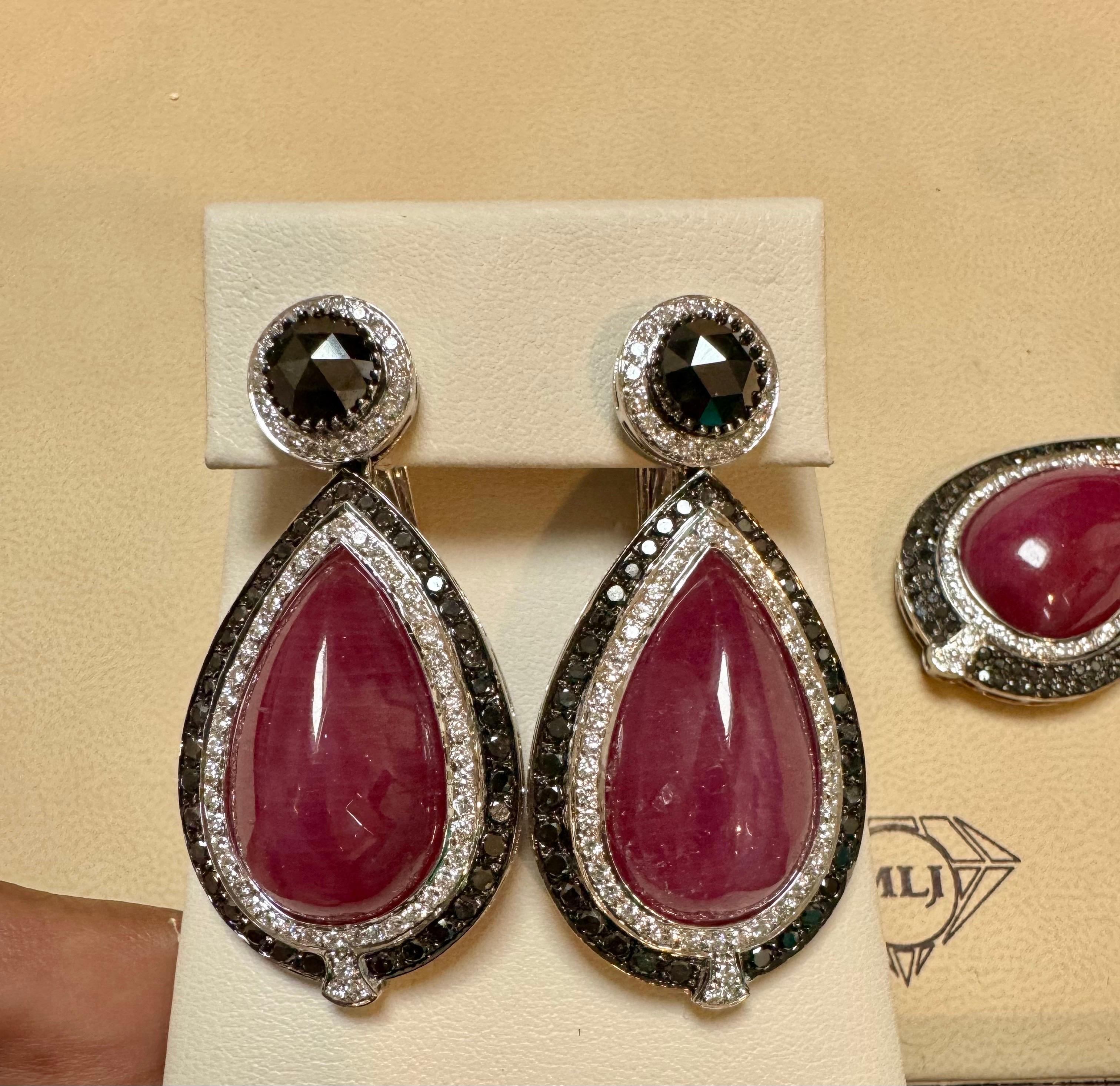  Pendant & Earring Suite 60Ct Natural Ruby No Heat & Black & White Diamond 18KWG For Sale 1