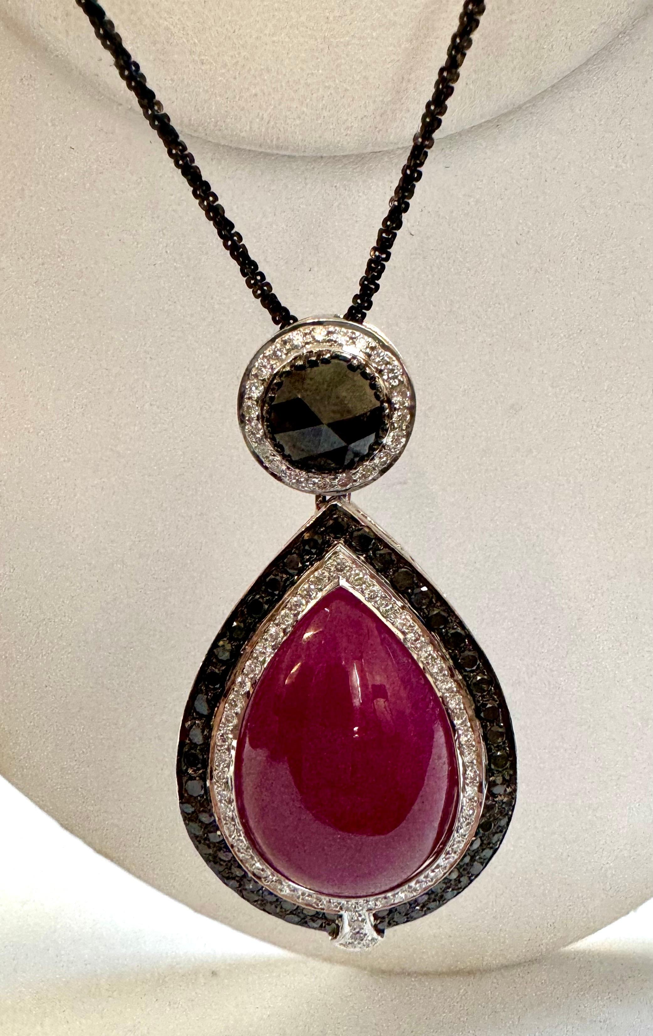  Pendant & Earring Suite 60Ct Natural Ruby No Heat & Black & White Diamond 18KWG For Sale 2
