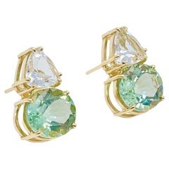 Anhänger-Ohrringe - 18K massives Gelbgold - Topas und Prasiolith