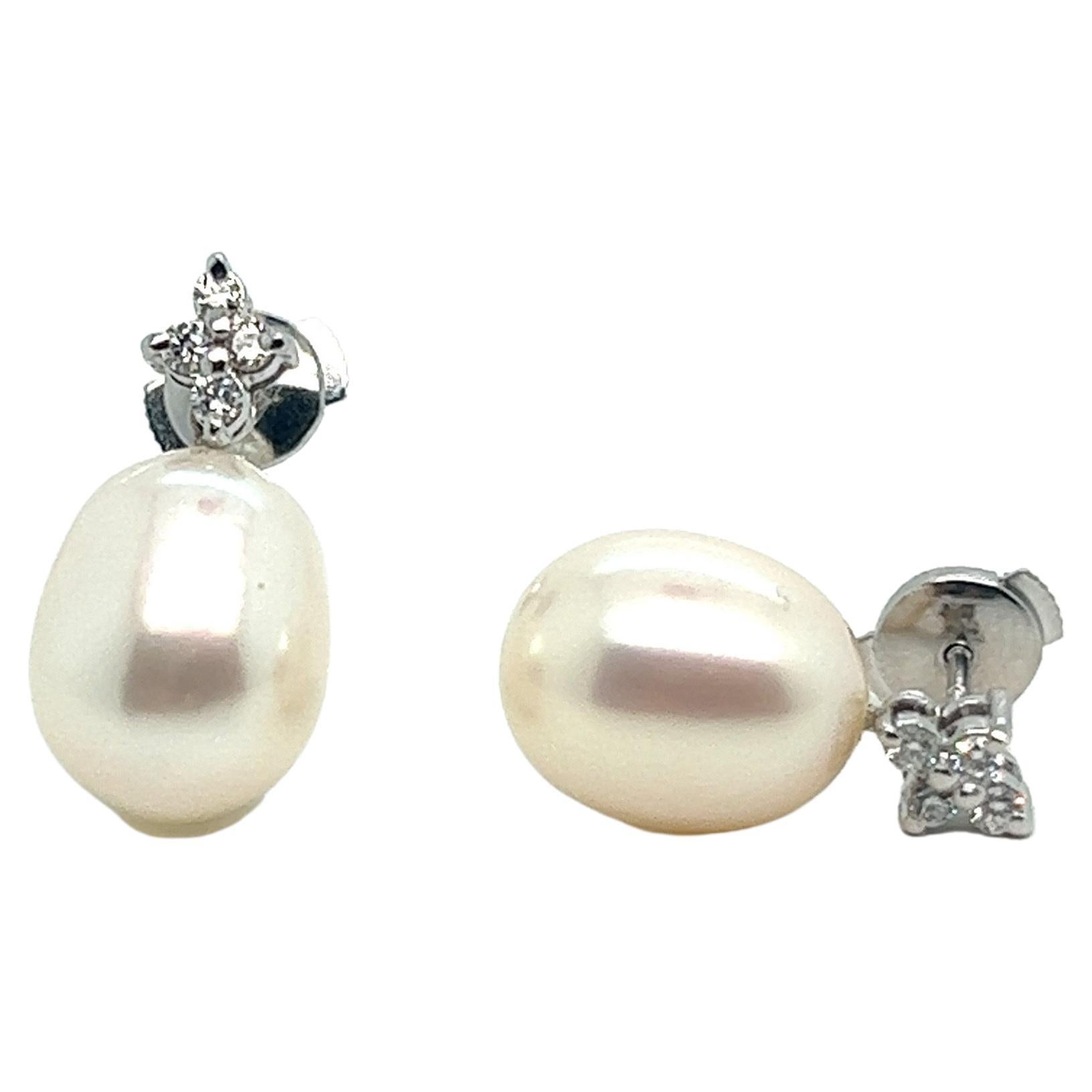 Pendentifs Boucles d'oreilles Mère de Perles Diamants Or Blanc Neuf - En vente à Vannes, FR