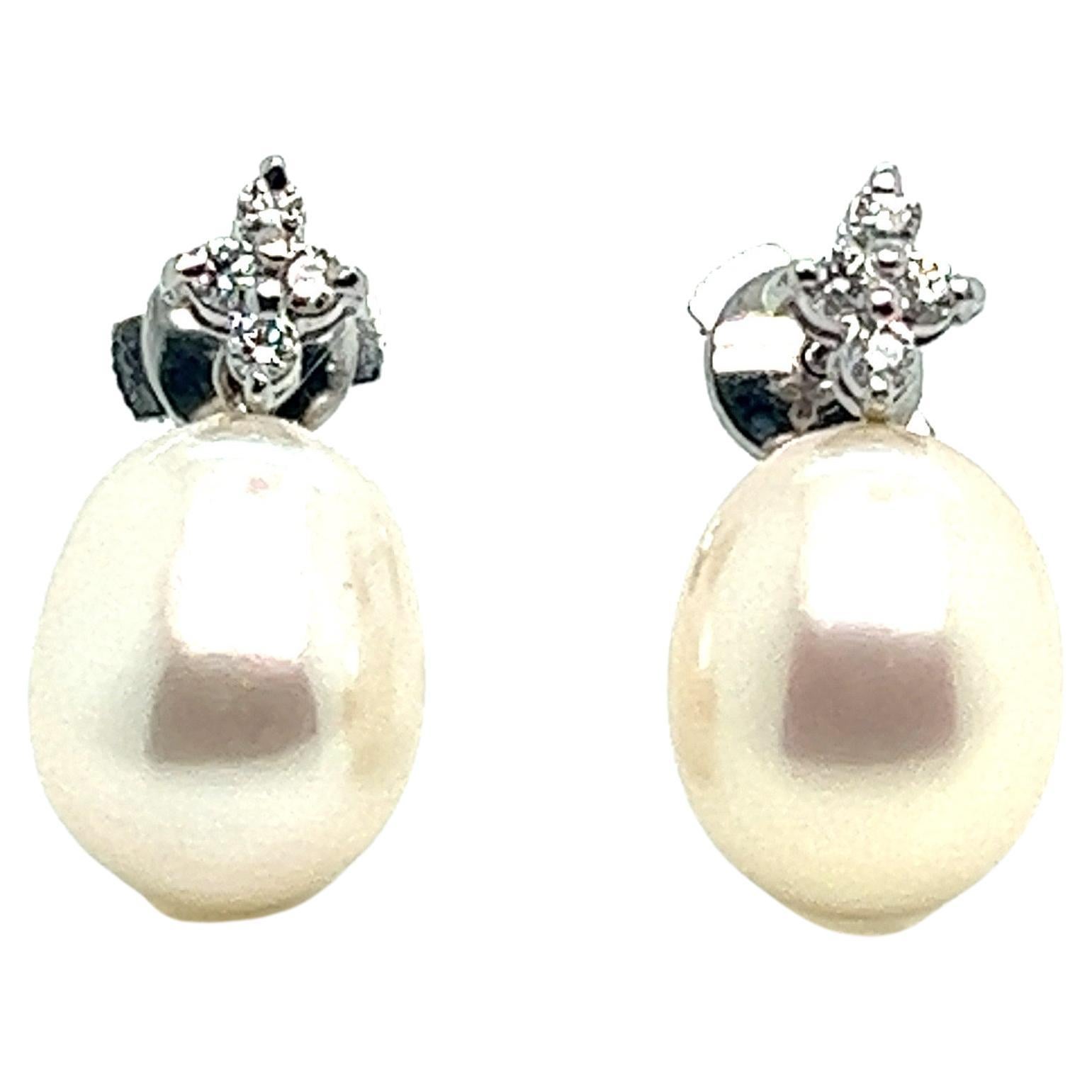 Pendentifs Boucles d'oreilles Mère de Perles Diamants Or Blanc Pour femmes en vente