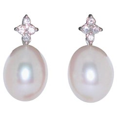 Pendant Earrings Mother of Pearls Diamonds Gold White