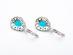 Pendant Earrings Tsavorite Turquoise Topaz and Diamonds White Gold 18 Karat