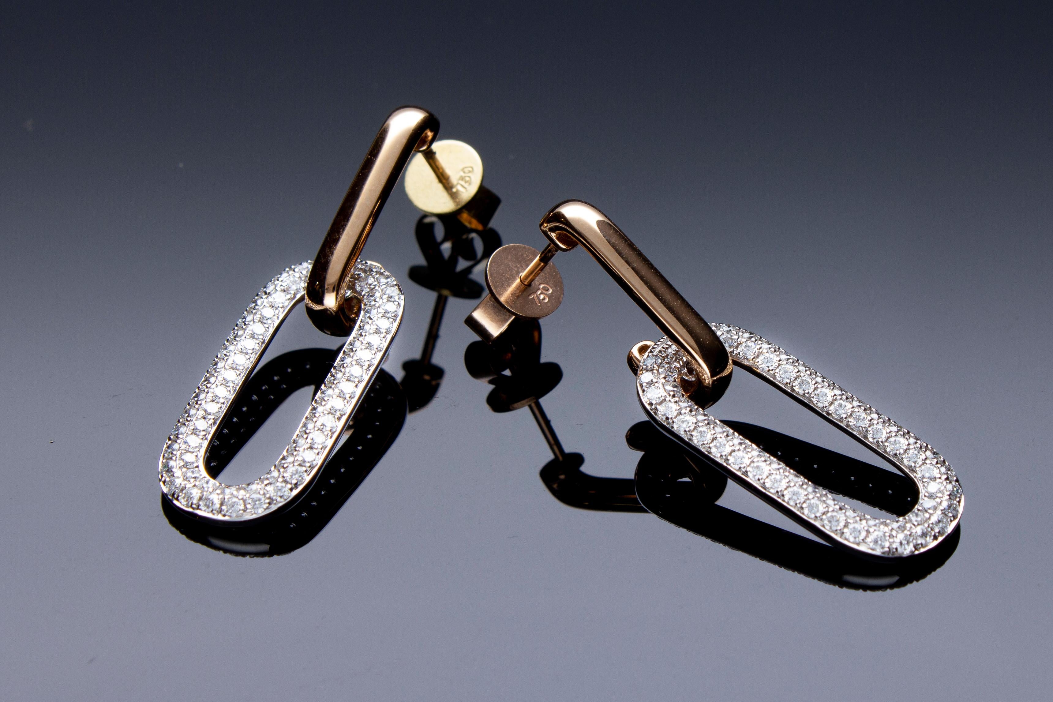 Pendant Earrings with 1.11 ct of Diamonds in 18 Kt Gold For Sale 8