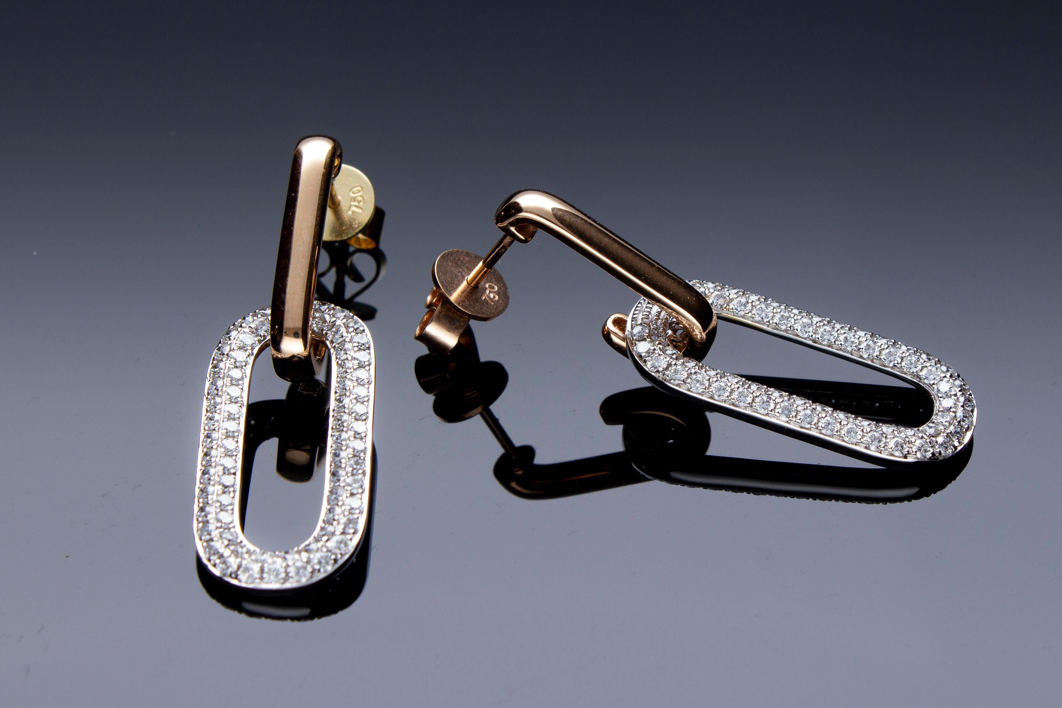 Pendant Earrings with 1.11 ct of Diamonds in 18 Kt Gold For Sale 9