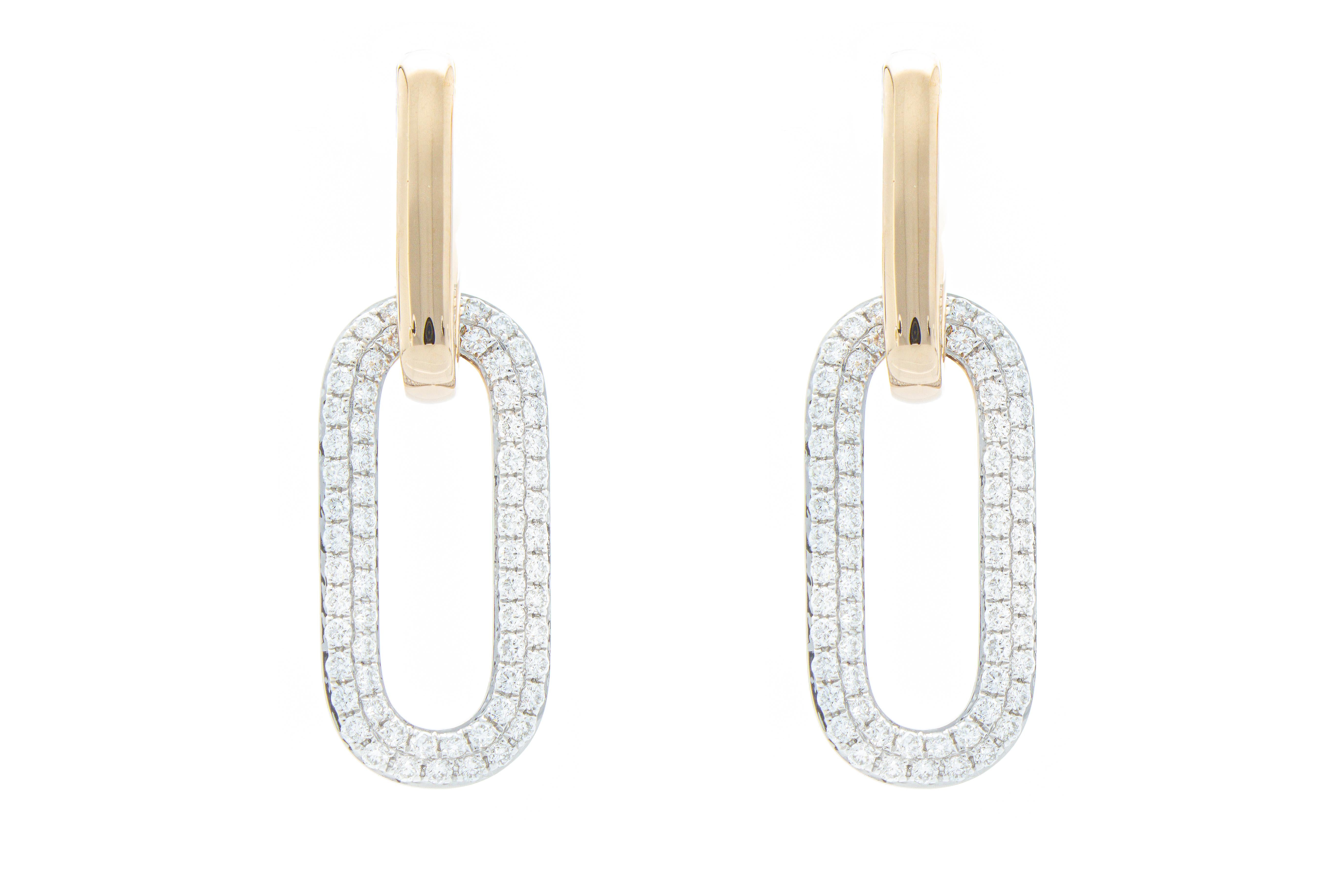 Modern Pendant Earrings with 1.11 ct of Diamonds in 18 Kt Gold For Sale