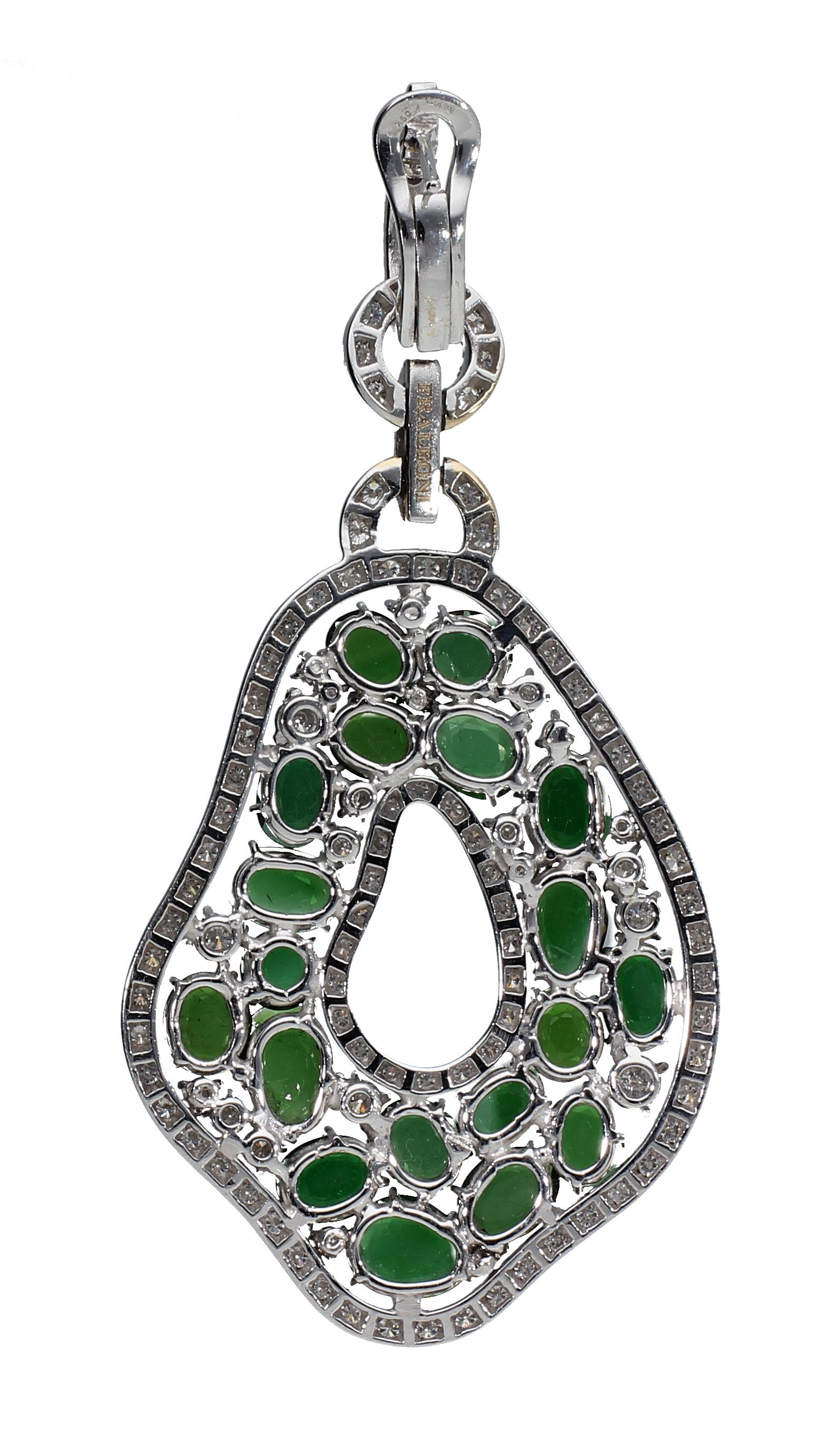 Pendant Earrings with Diamonds and Green Tourmalines, in 18 Kt White Gold For Sale 7