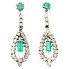 Pendant earrings with emeralds and diamonds