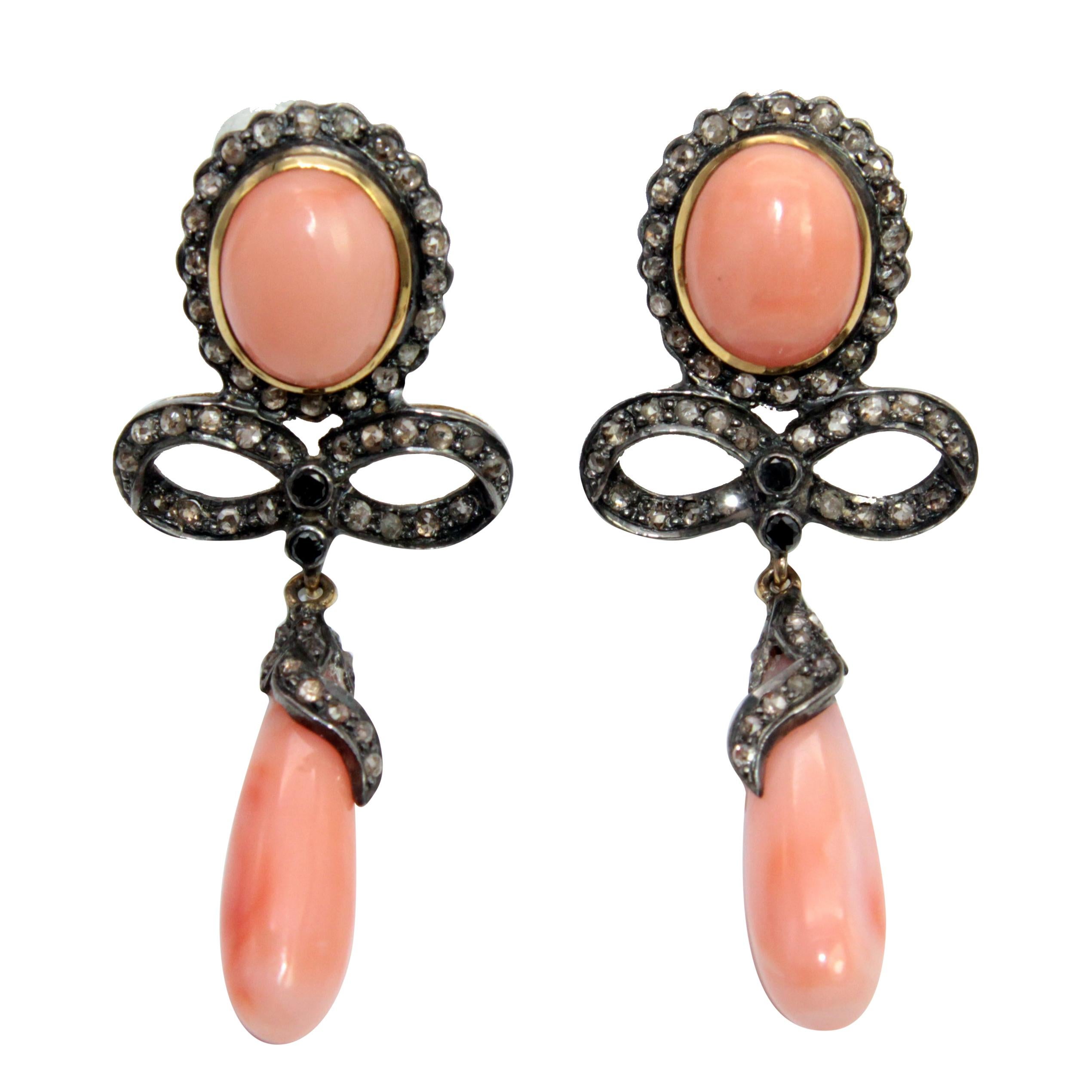 Pendant Earrings with Pink Coral