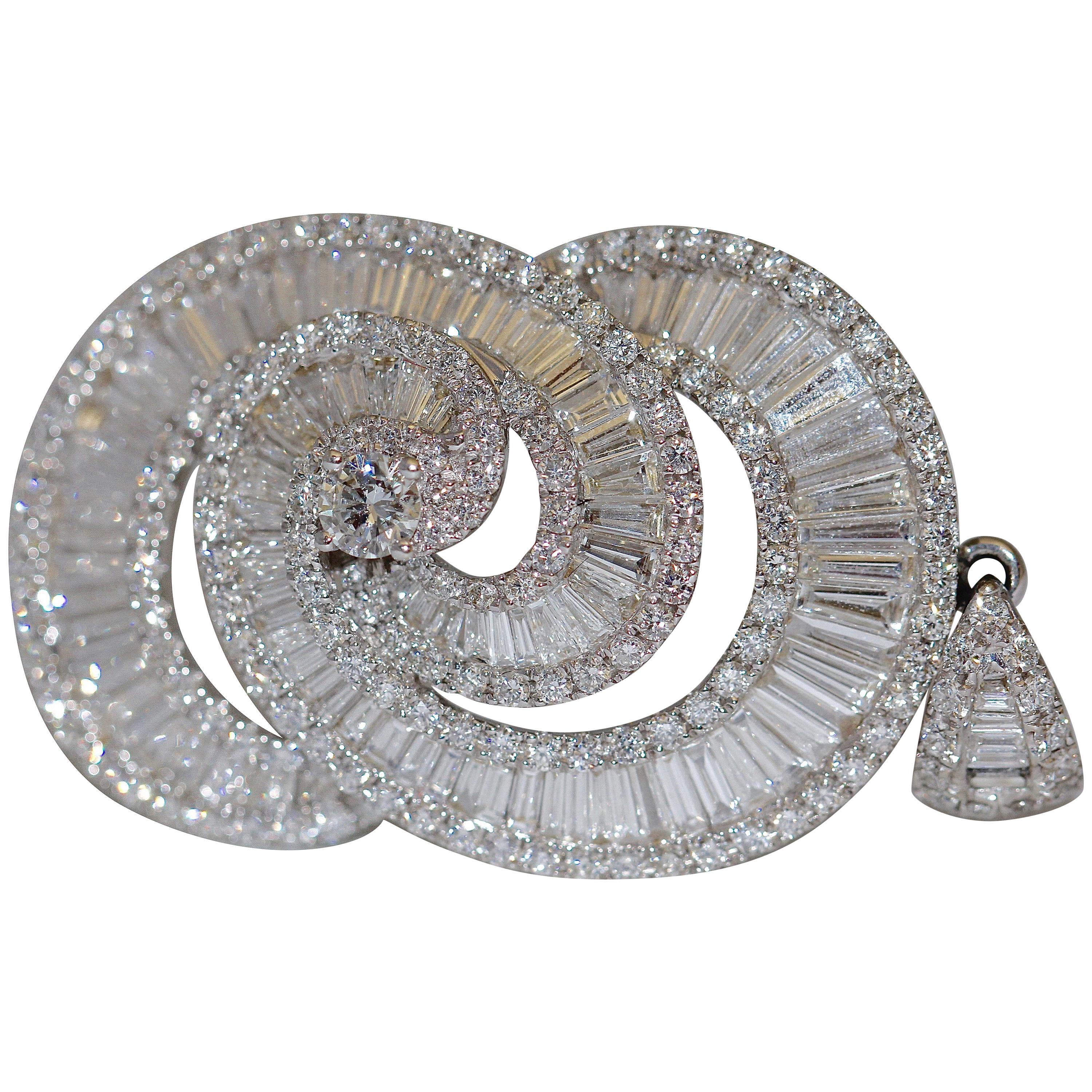 Pendant, Enhancer, 18 Karat White Gold with Brilliant Baguettes and Solitaires at 1stDibs