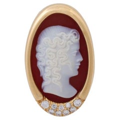 Pendant, Especially with 1 Agate Cameo and Brilliants Total Approx. 0.35 Ct