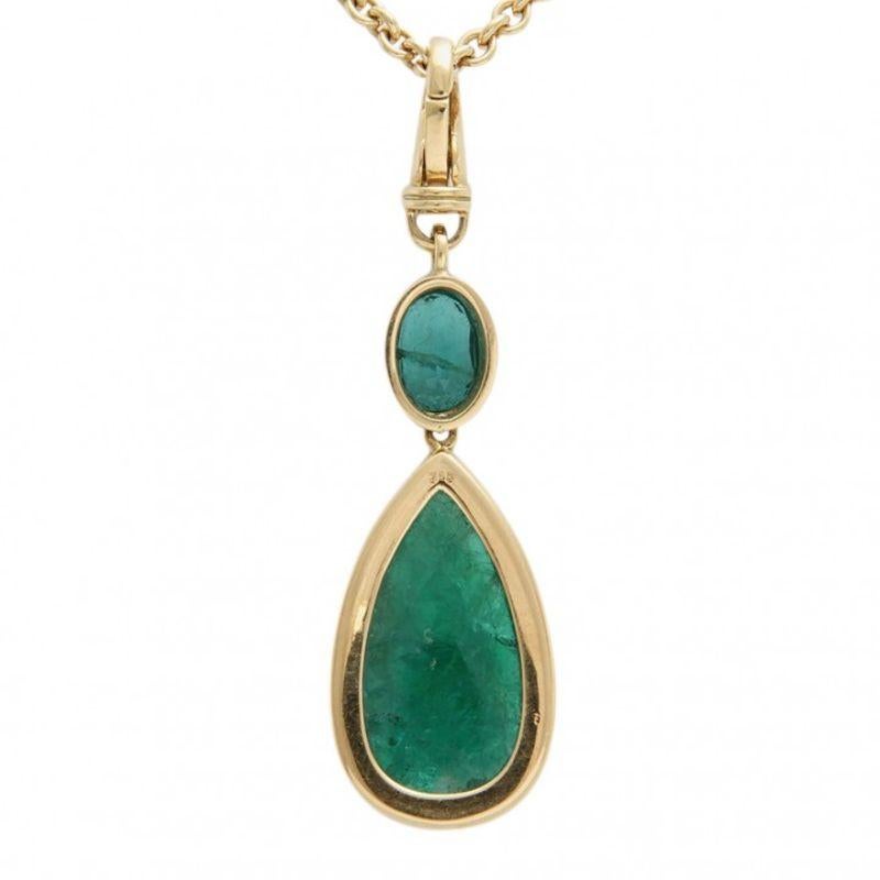 Modern Pendant, Especially with 1 Emerald Cabochón Teardrop 19.17 Cts. For Sale