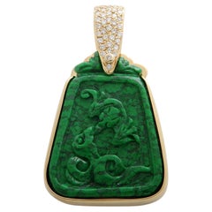 Pendant, Especially with 1 Jade Carving and Diam. Total Approx. 0.53 Ct. TW/SI