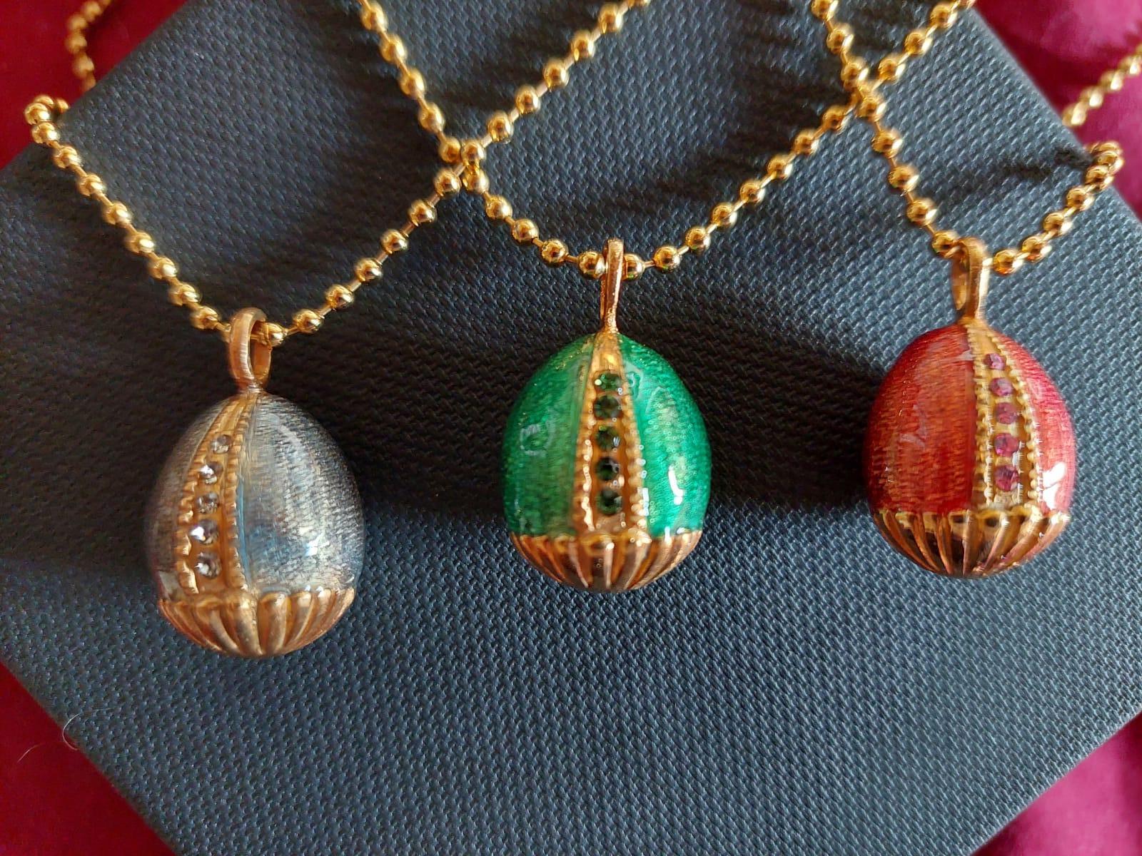 Artiste Pendentif Fabergé Style, or, cadeau original, argent sterling, fait à la main, Italie en vente