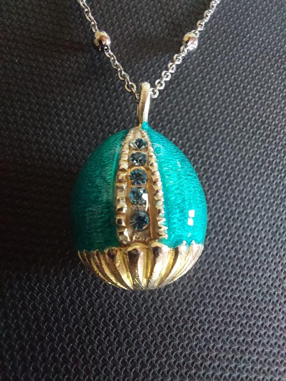 Pendant Fabergé Style Gold, Sterling Silver, Handmade, Italy For Sale 1
