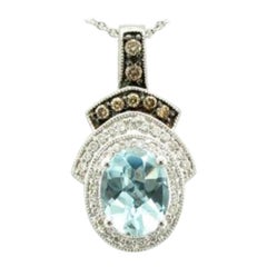Anhänger mit Aquamarin, Schokoladen- und Vanilla-Diamant in 14K Vanilla-Gold gefasst