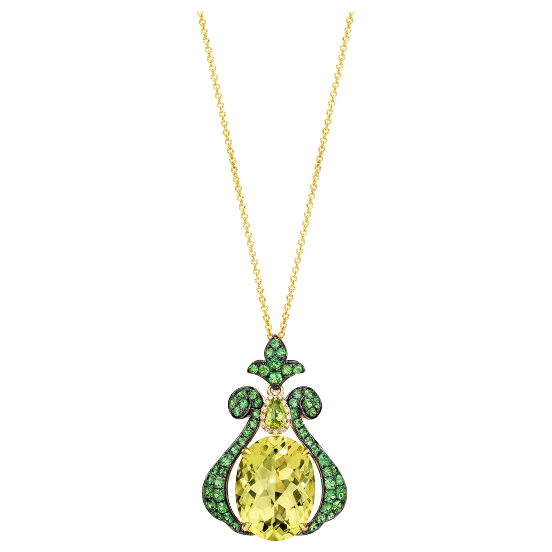 Anhänger mit Quarz, Peridot, Tsavorit und Diamanten, gefasst in 14K Honey Gold