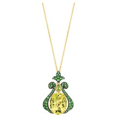 Pendant featuring Quartz, Peridot, Tsavorite Diamonds set in 14K Honey Gold