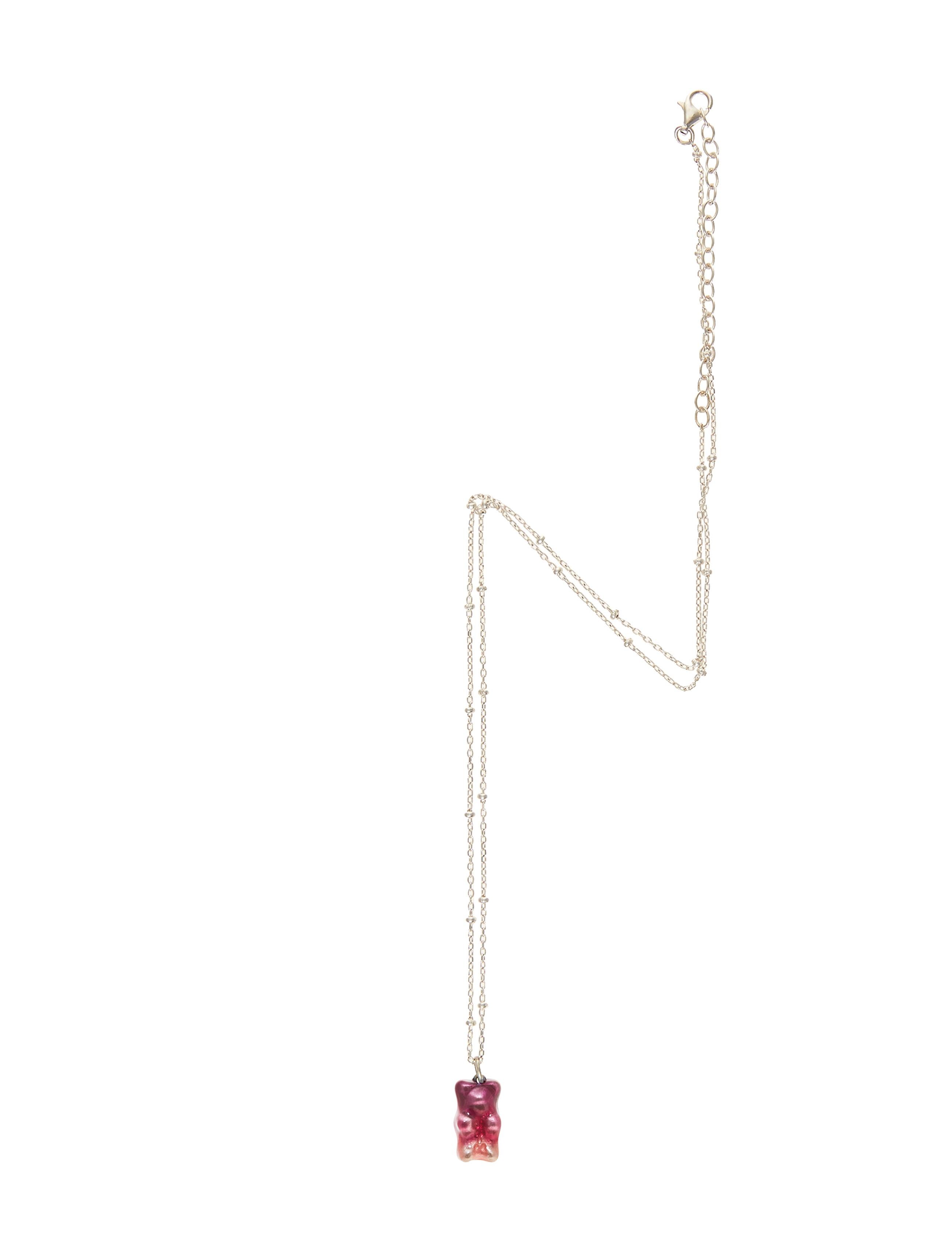  925 sterling silver gummy bear pendant for kids  on silver gold plated  chain with transparent ombre plum  enamel coverage. 

The Gummy Project by Maggoosh is a capsule collection inspired by the designer's life in New York City and her passion for