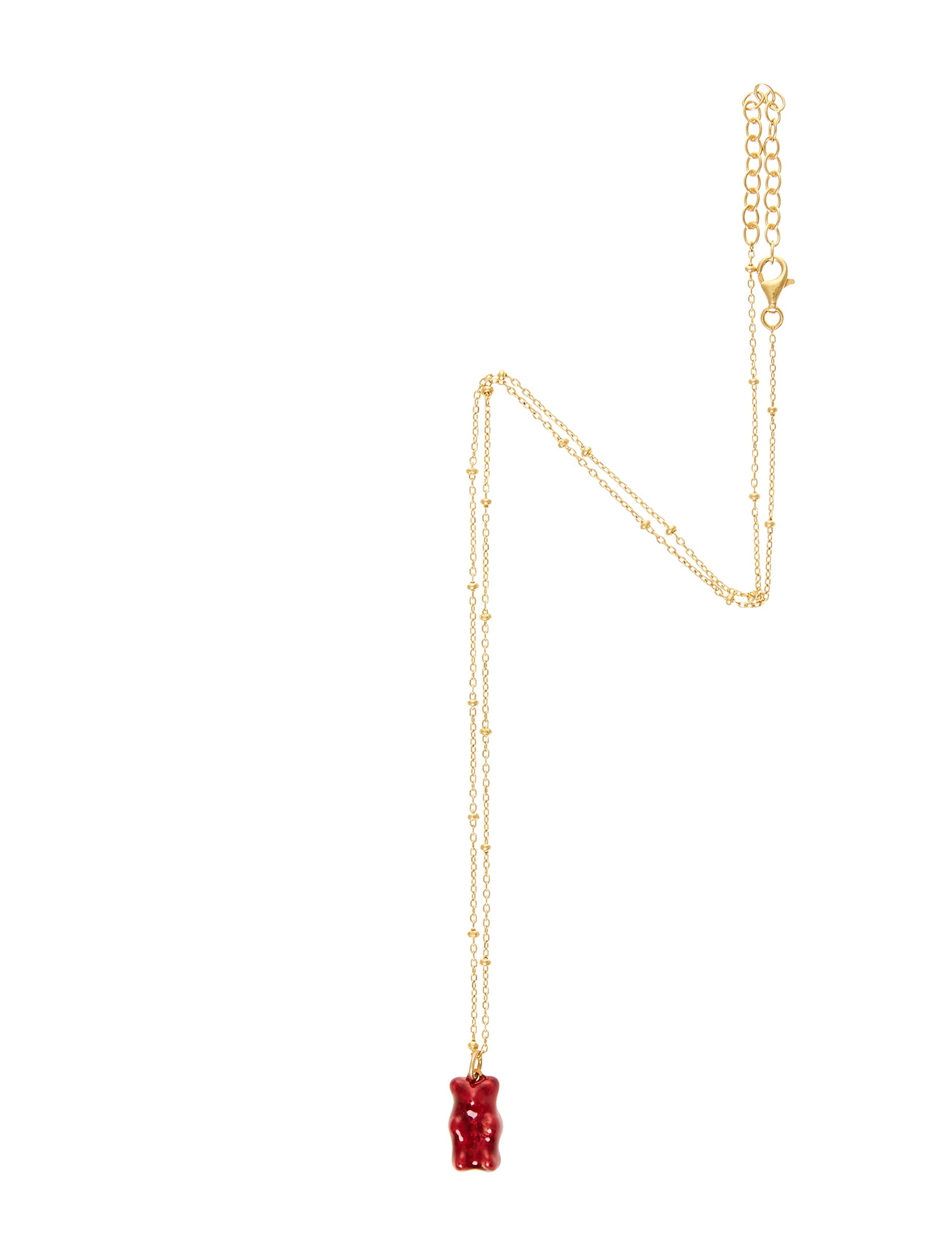 18k gold plated silver  gummy bear pendant for kids  on silver gold plated  chain with transparent red enamel coverage.

The Gummy Project by Maggoosh is a capsule collection inspired by the designer's life in New York City and her passion for