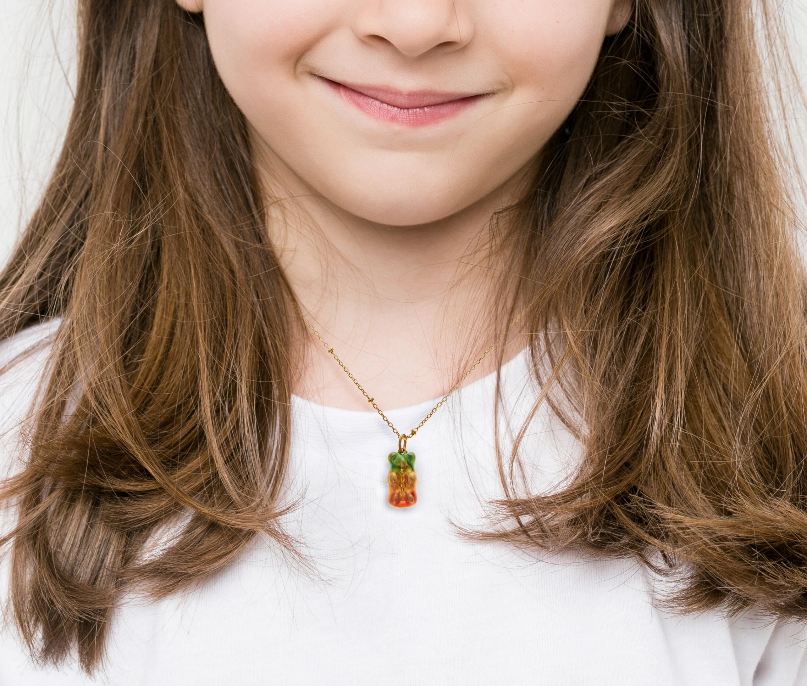 Contemporary Pendant for Kids, Young Gummy Bear Watermelon Silver Gold-Plated Greek Jewelry For Sale