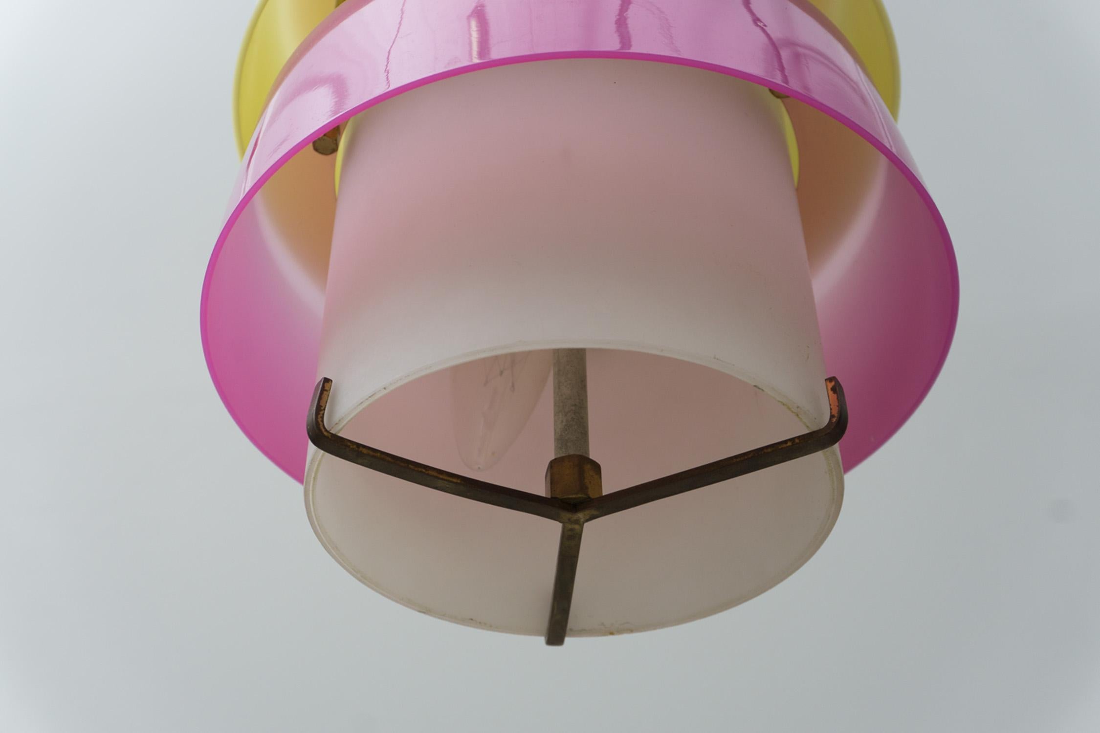 Brass Pendant, Glass and Perspex, Stilnovo, 1955