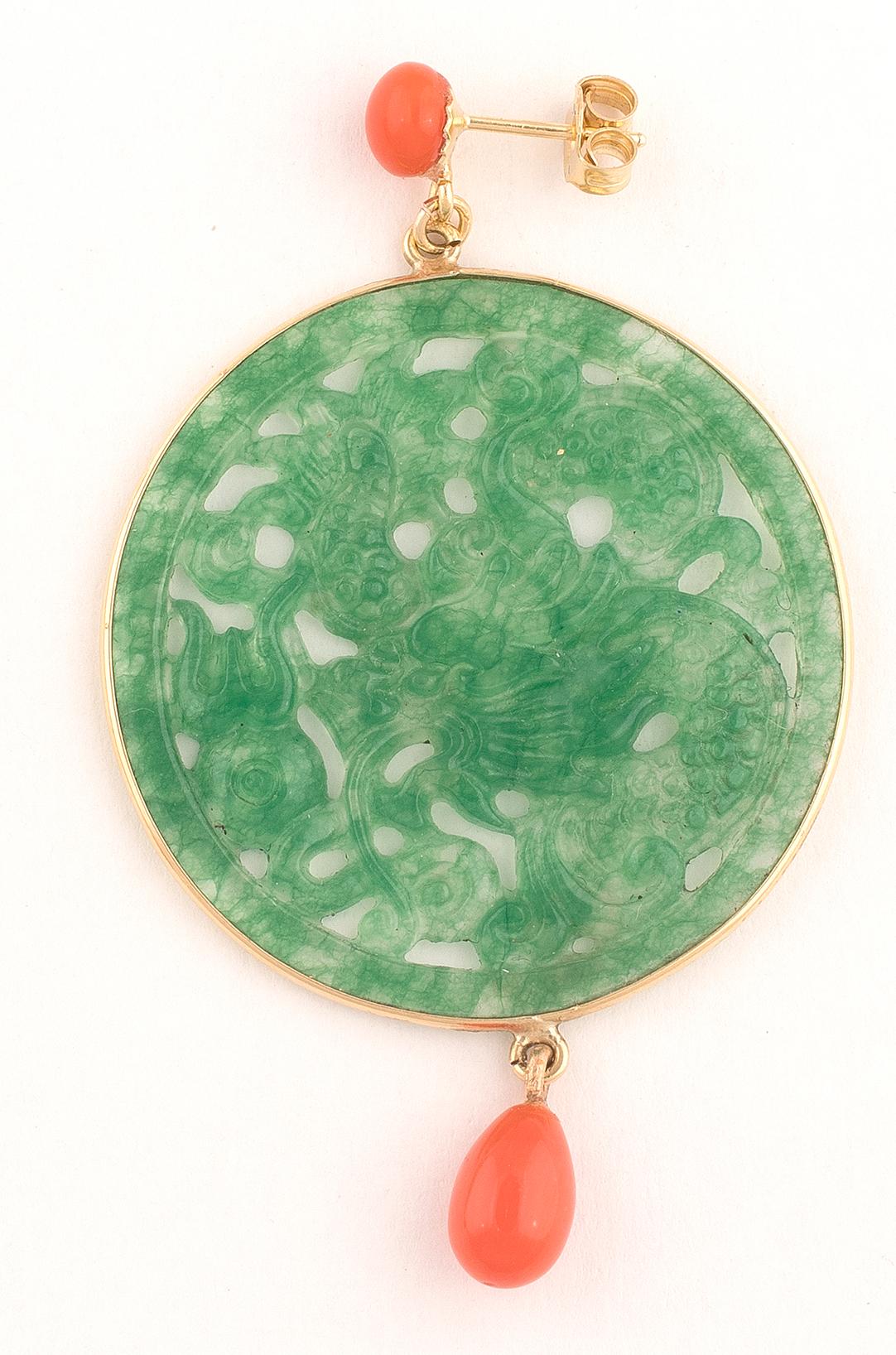 Contemporary Pendant Gold Coral and Jade