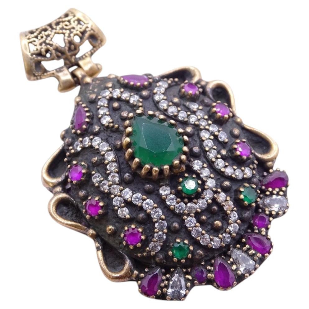 Pendant , hanging in silver, bronze , semiprecious stones, Ottoman style Italy