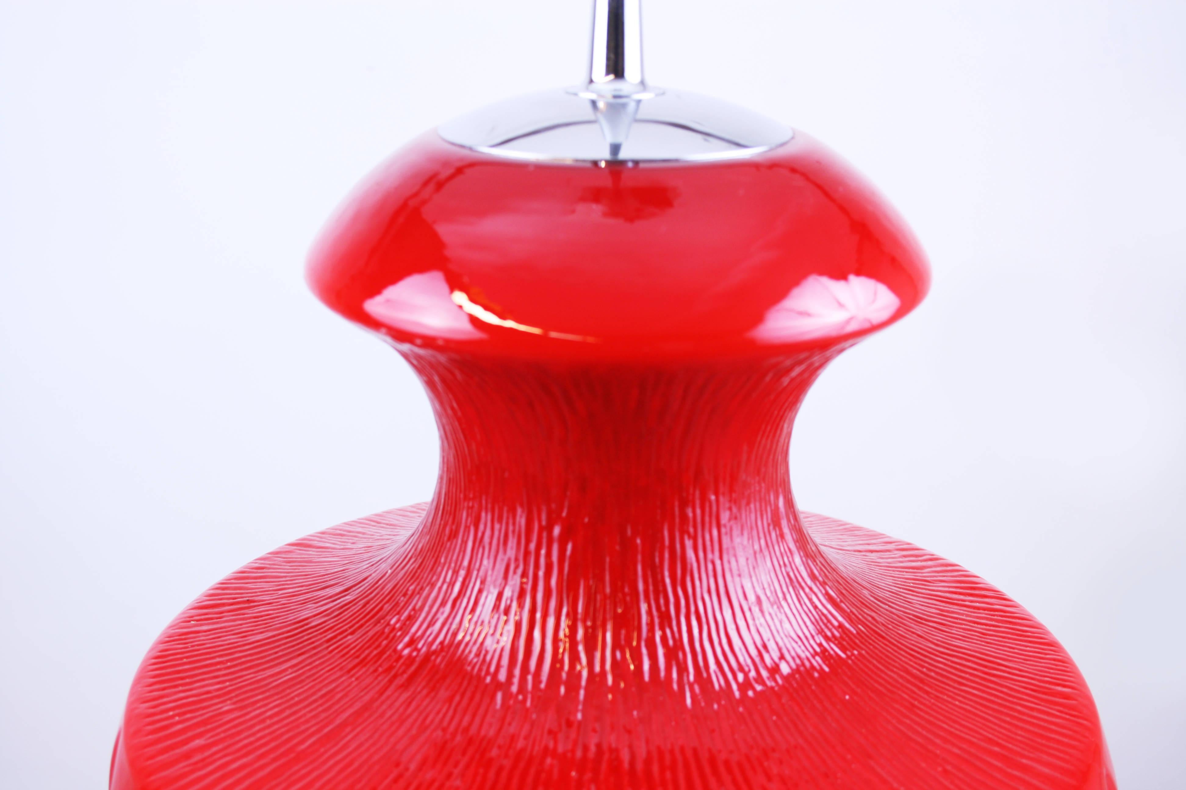 Mid-Century Modern Pendant Hanging Lamp by Koch & Lowy for Peill & Putzler Red Glass of the 1970s