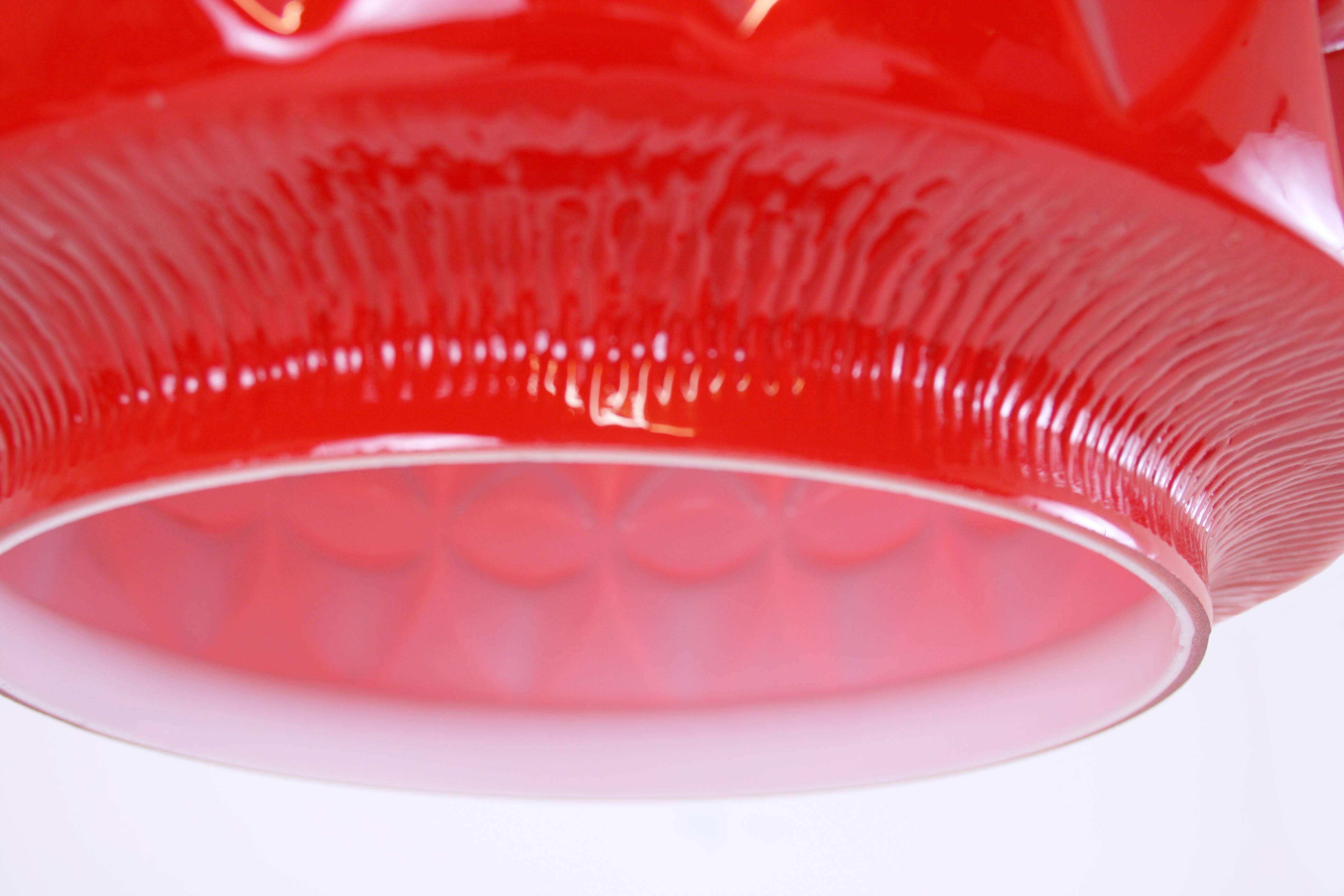 Late 20th Century Pendant Hanging Lamp by Koch & Lowy for Peill & Putzler Red Glass of the 1970s