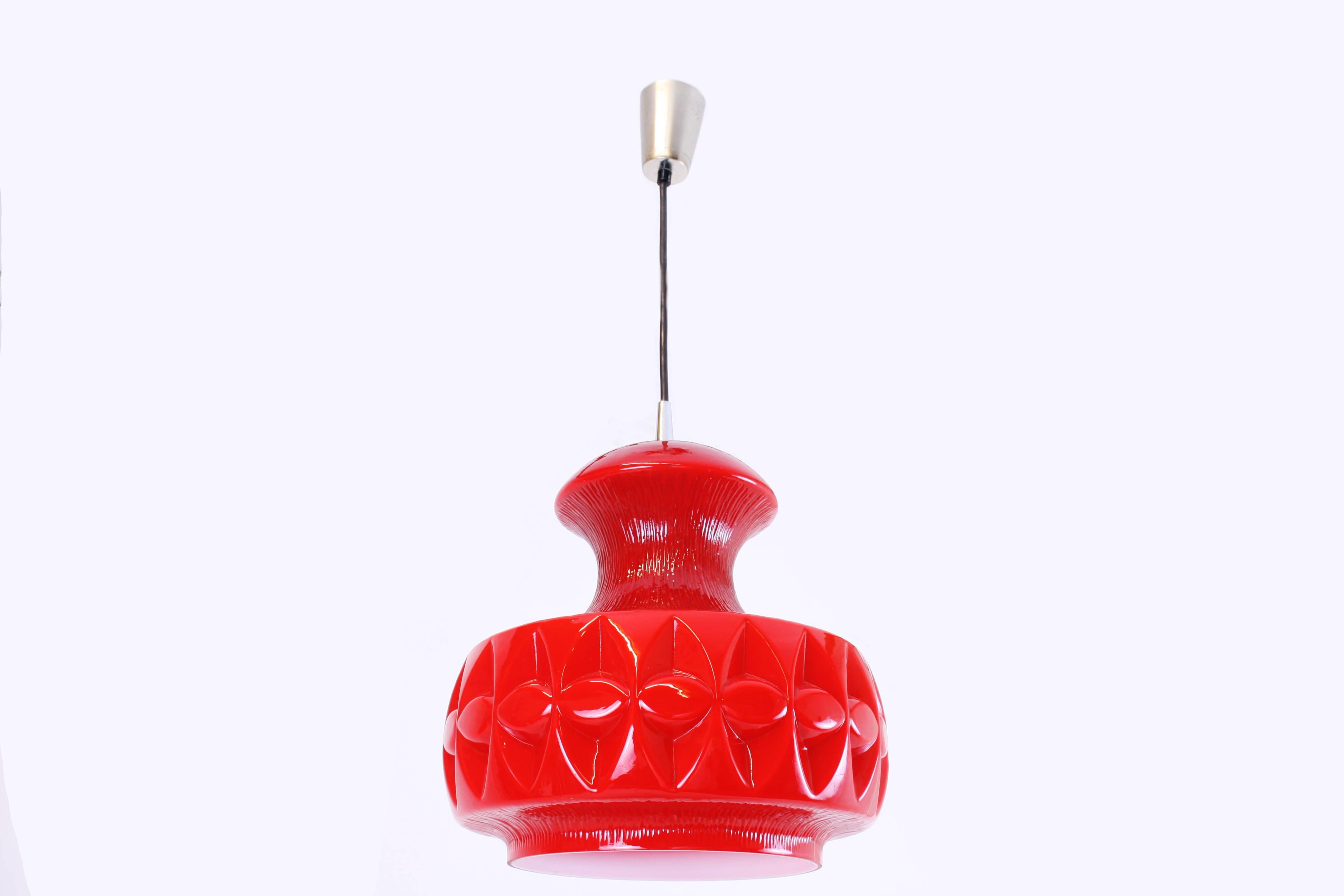 Pendant Hanging Lamp by Koch & Lowy for Peill & Putzler Red Glass of the 1970s 1