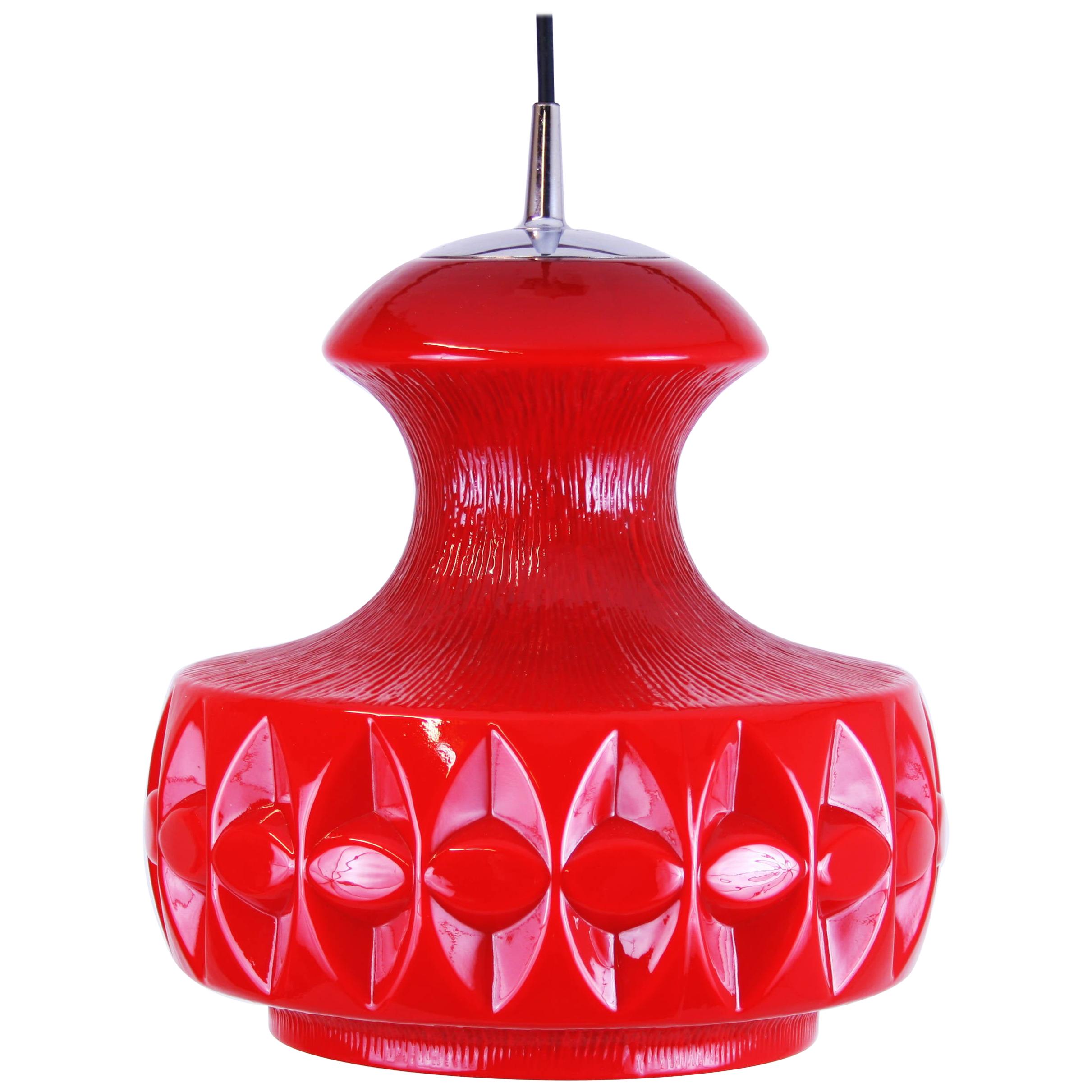 Pendant Hanging Lamp by Koch & Lowy for Peill & Putzler Red Glass of the 1970s