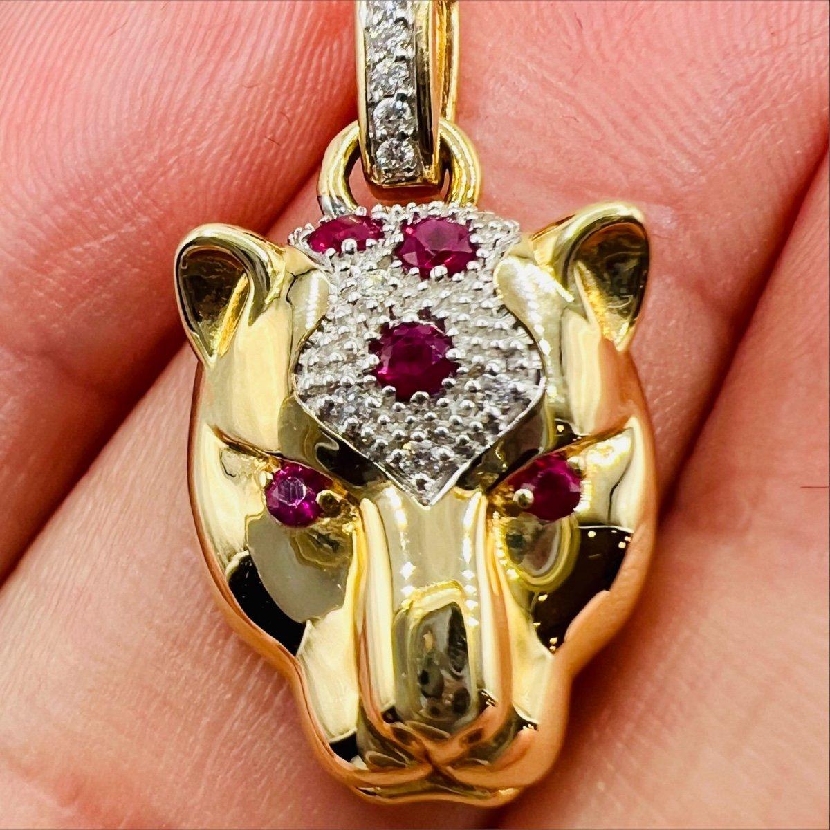 Round Cut Pendant In 18 Carat Gold Set With Rubies And Diamonds For Sale
