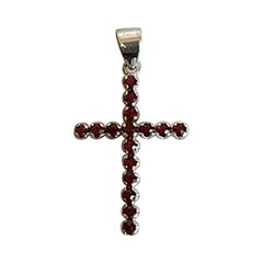 Pendant in 18 Karat White Gold Shaped like Cross with 16 Red Stones