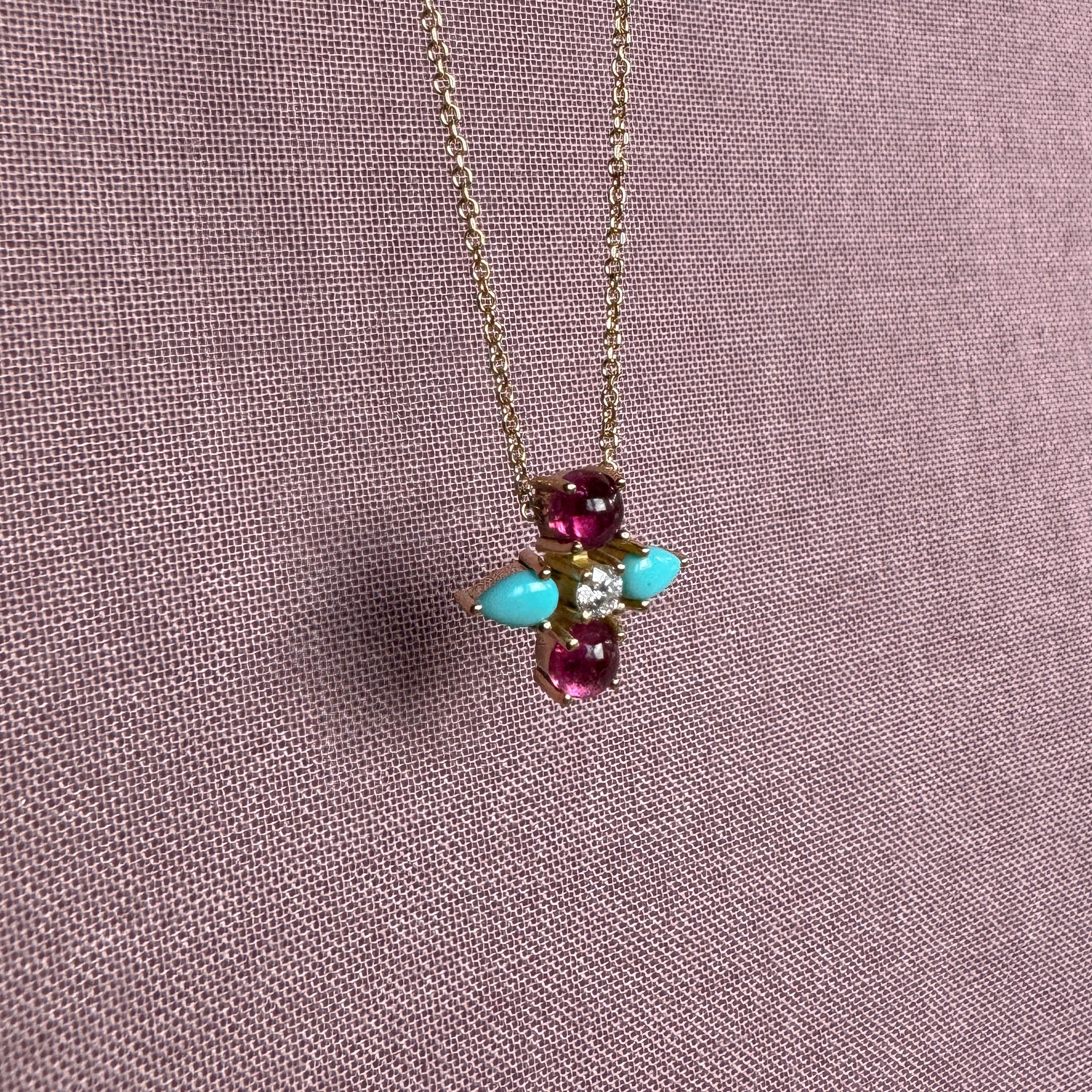 Contemporary Colorful Stones Pendant in 18 Karat Yellow Gold For Sale