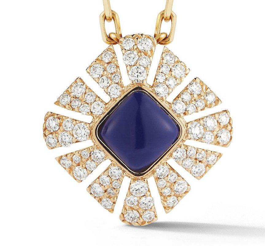 Raggi pendant in 18K yellow gold with pave diamonds (0.53 carats) and lapis
