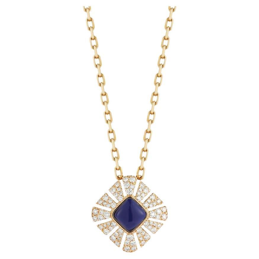 Pendant in 18k Yellow Gold with Pave Diamonds '0.53 Carats' and Lapis For Sale