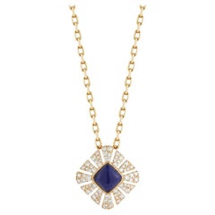 Pendant in 18k Yellow Gold with Pave Diamonds '0.53 Carats' and Lapis