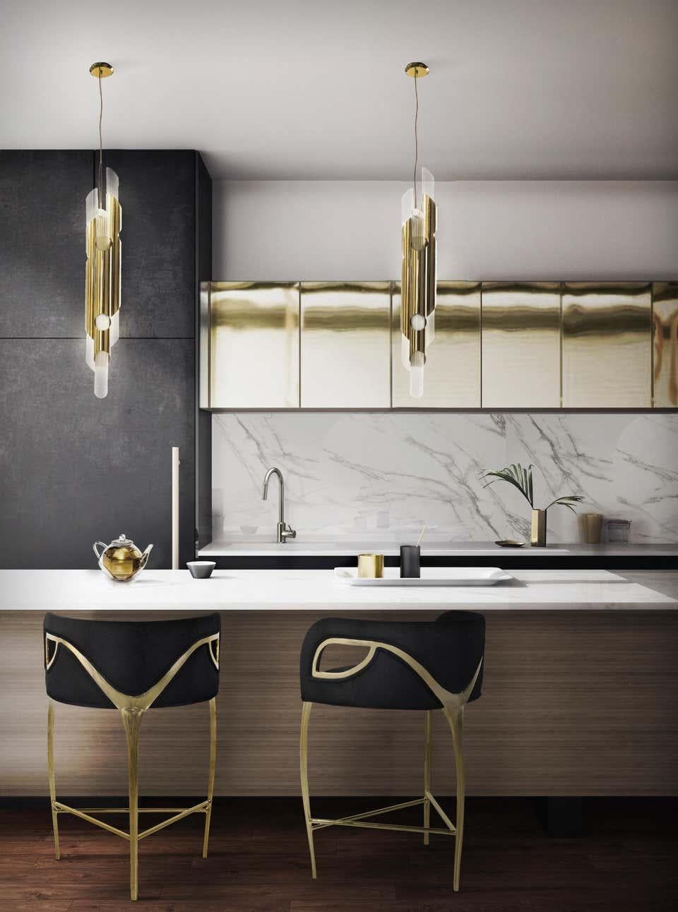 Contemporary Pendant in Brass with Crystal Glass Flutes For Sale