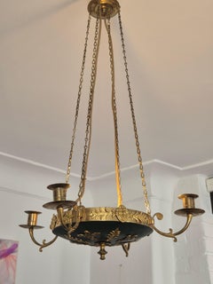 Pendant in brass with two light sockets and four candle holders, Empire style