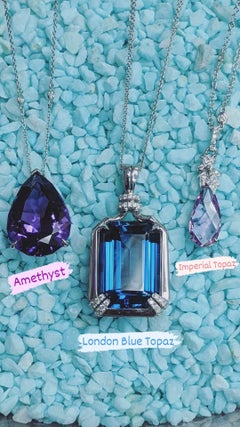 Pendant in Emerald Cut London Blue Topaz with Chain