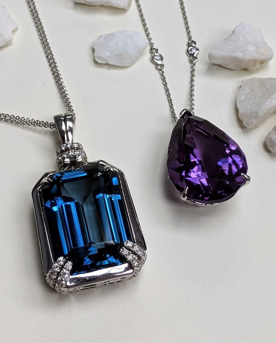 emerald cut blue topaz necklace