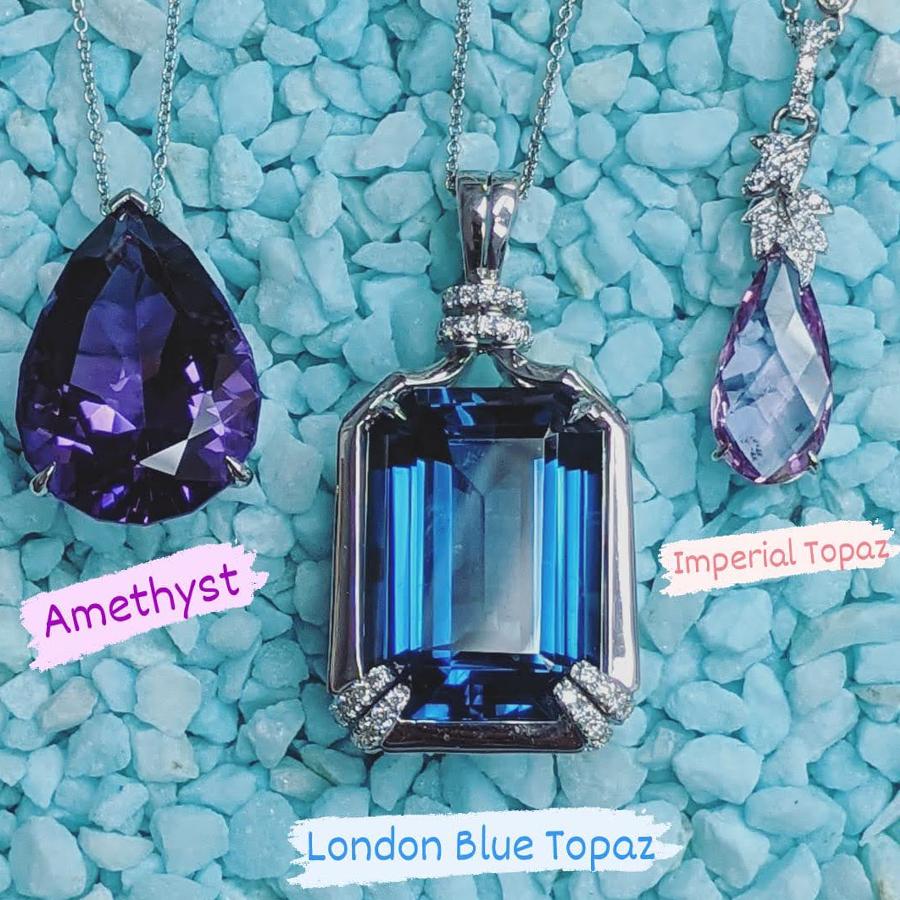 Women's Pendant in Emerald Cut London Blue Topaz with Chain For Sale