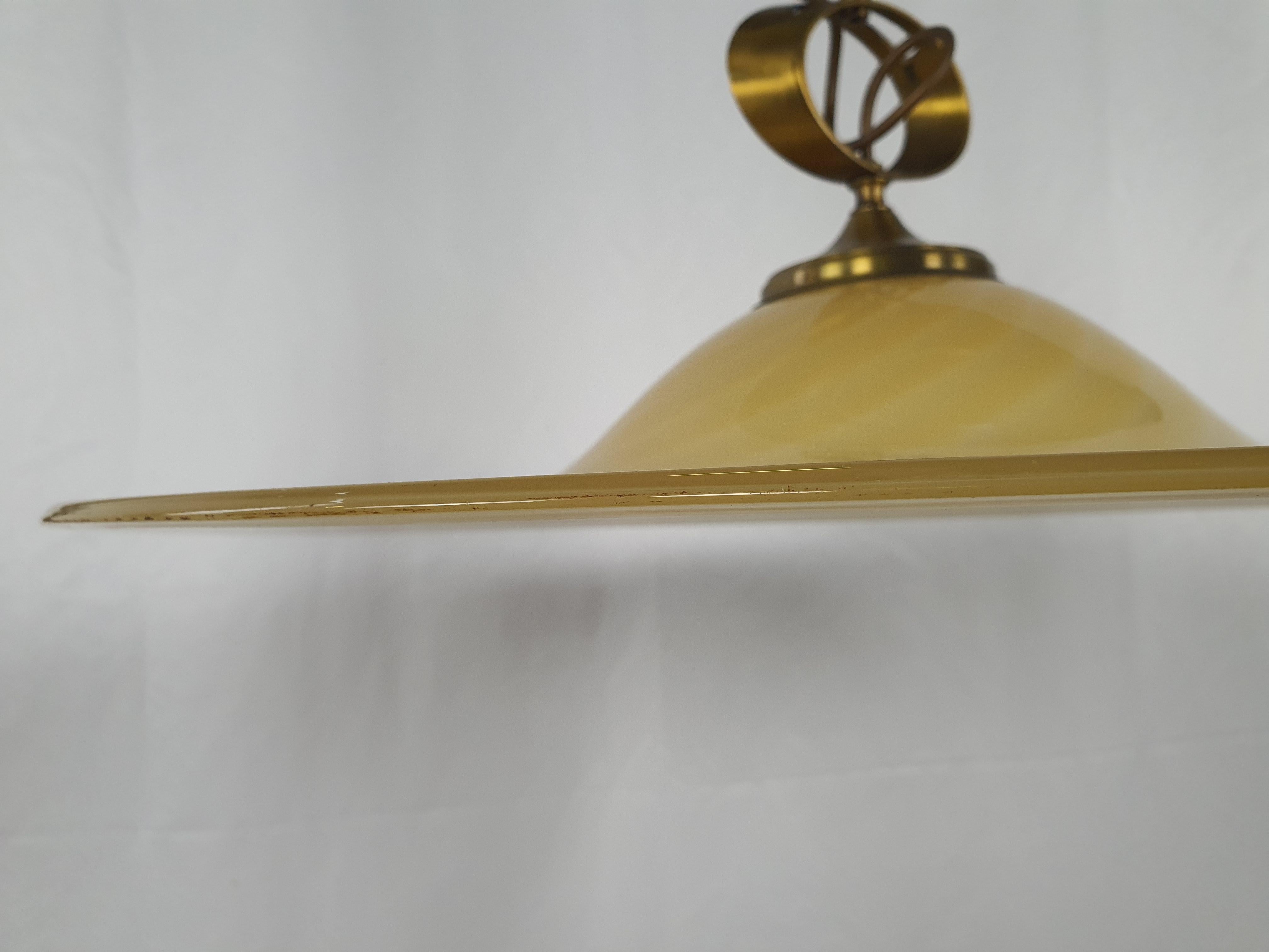 Late 20th Century Pendant in Murano Glass and Brass with Double Support For Sale