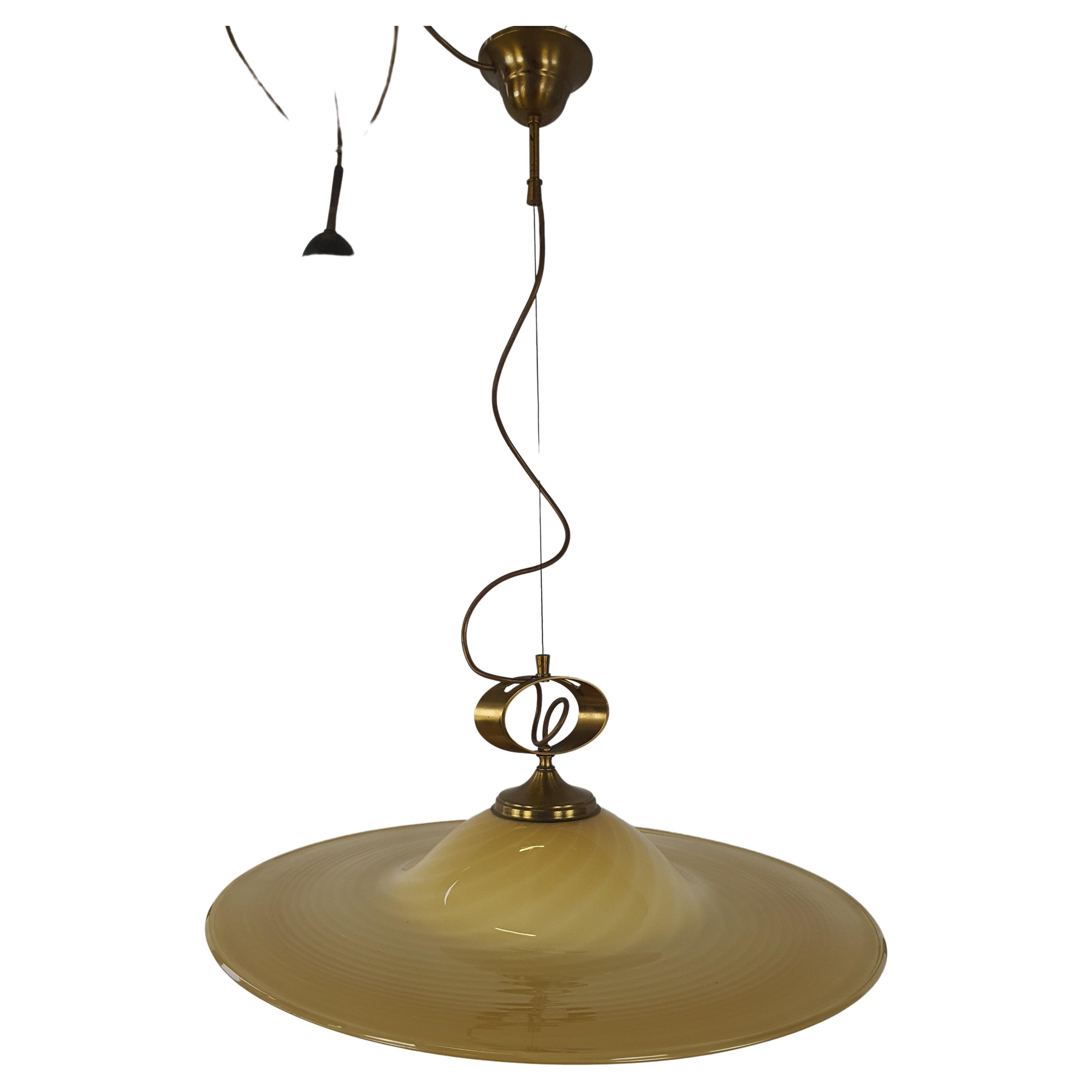 Pendant in Murano Glass and Brass with Double Support For Sale