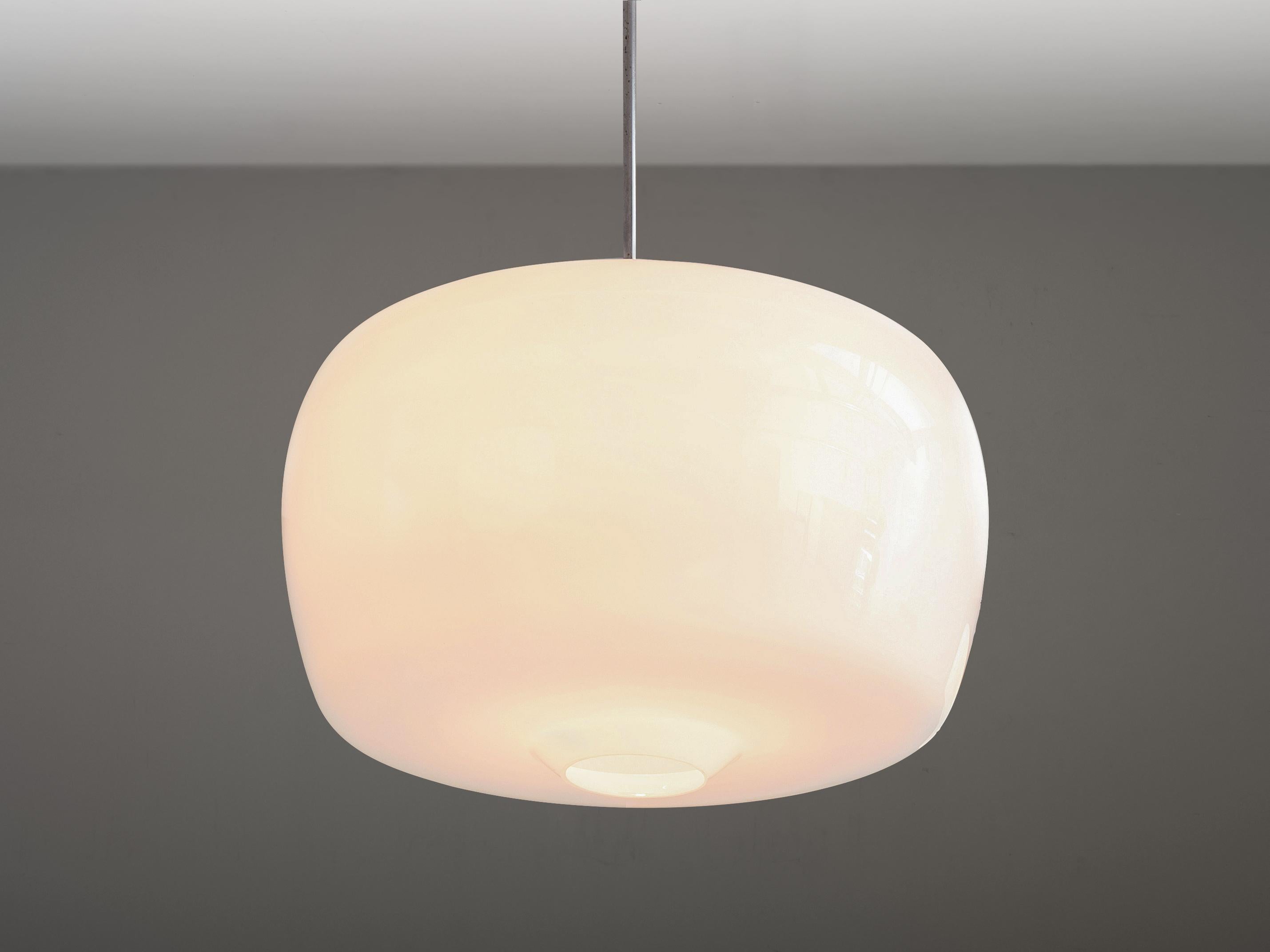 Post-Modern Pendant in Opaline Glass and Metal
