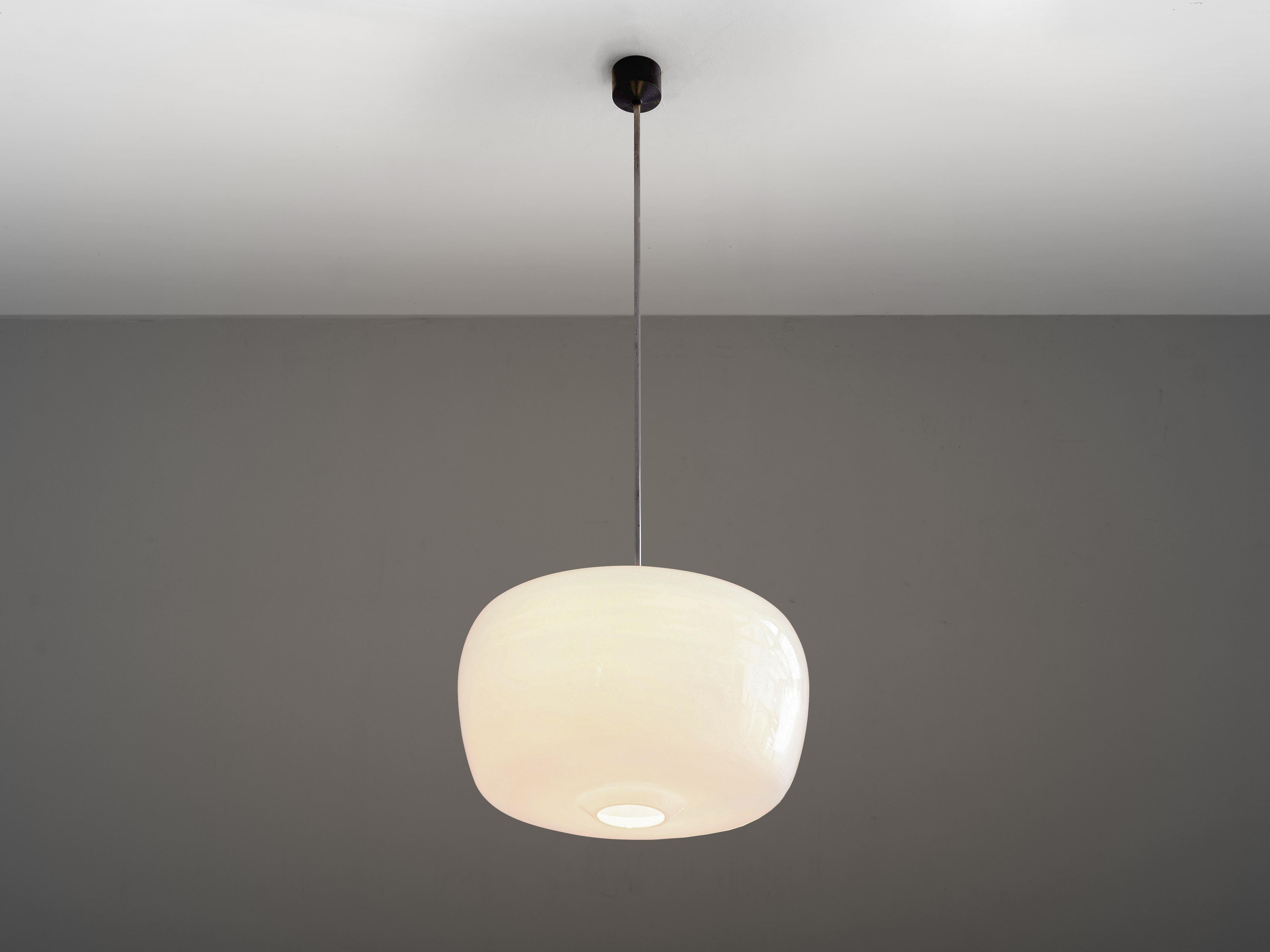European Pendant in Opaline Glass and Metal