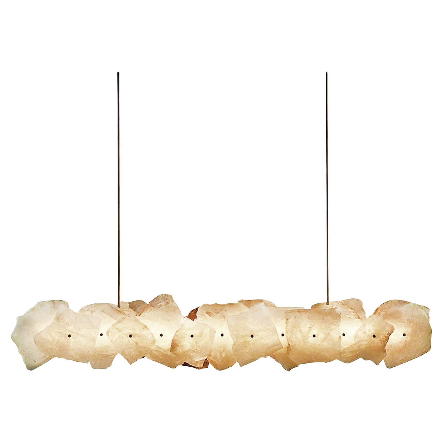 Pendant in Quartz Slices and Brass - Petra II Linear 900 by Christopher Boots For Sale
