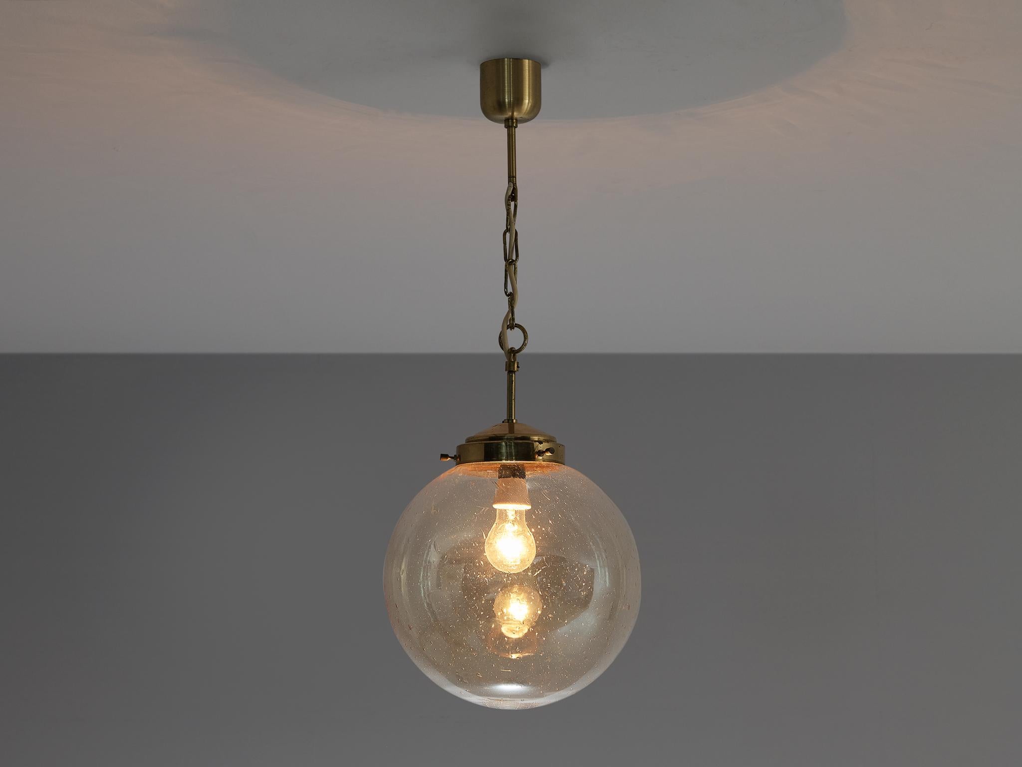 Mid-Century Modern Pendant in Smoked Blown Glass and Brass  For Sale