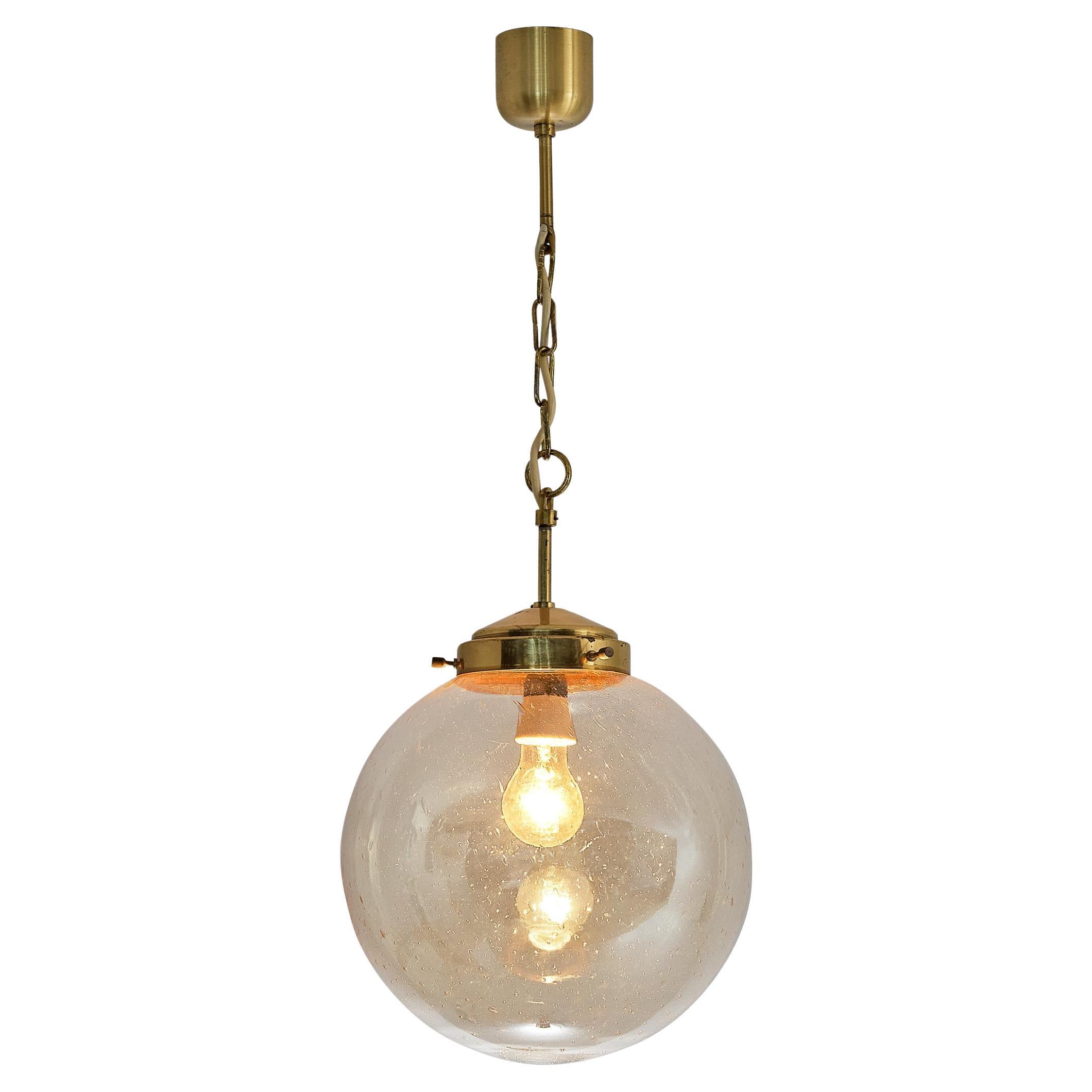 Pendant in Smoked Blown Glass and Brass 